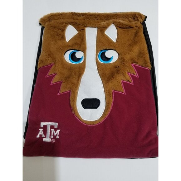 Texas A&M Drawstring Backpack Bag College Licensed 18” X 14” Faux Fur Mascot - Picture 2 of 8